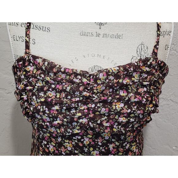 Express Brown Flower Design Strapless or Tank Top Tiered Fitted Mini Skirt - Picture 4 of 8